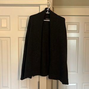 Dark grey sweater with leather type sleeves. Excellent condition